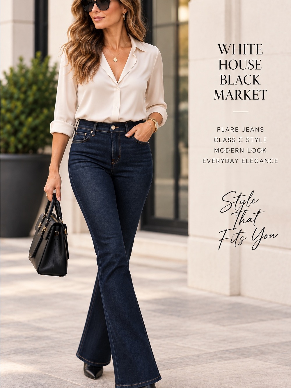 White House Black Market Navy High-Rise Flare Jeans